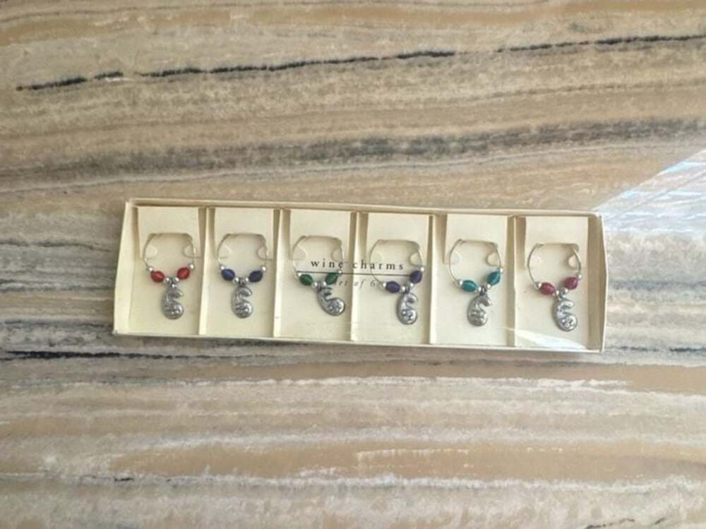 Pier 1 Imports Silver Tone Paisley Wine Charms with Colored Beads Set of 6
